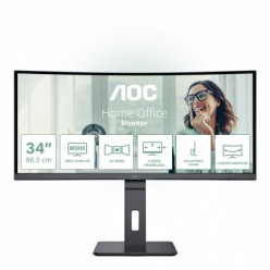 34.0- AOC VA LED CU34P3CV Curved Black (1ms, 21:9, 3000:1, 300cd, 3440x1440, 178°/178°, 2 x HDMI2.0, DisplayPort, USB-C (Video, Data, Power), LAN (RJ-45), USB Hub: 4 x USB3.2, 100Hz Refresh Rate, Adaptive Sync (VRR), Speakers 2 x 5W, Audio Line-out, Curve